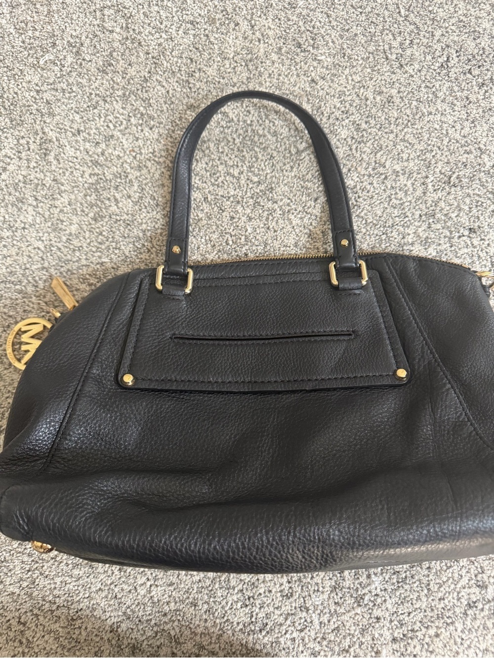 Michael Kors Black Pebbled Leather Satchel Shoulder Bag | Gold Hardware - Picture 6 of 14